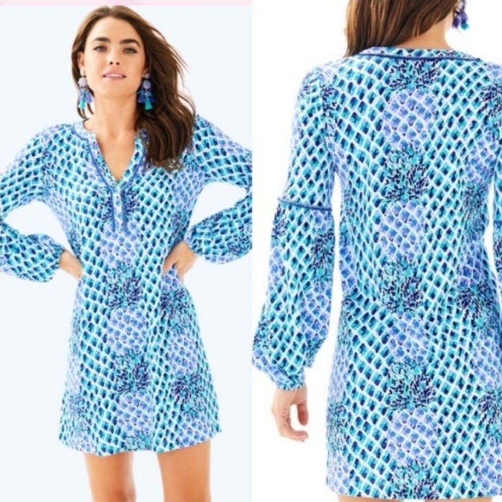 Lily Pulitzer Pineapple Joy Blue Tunic Dress size Large